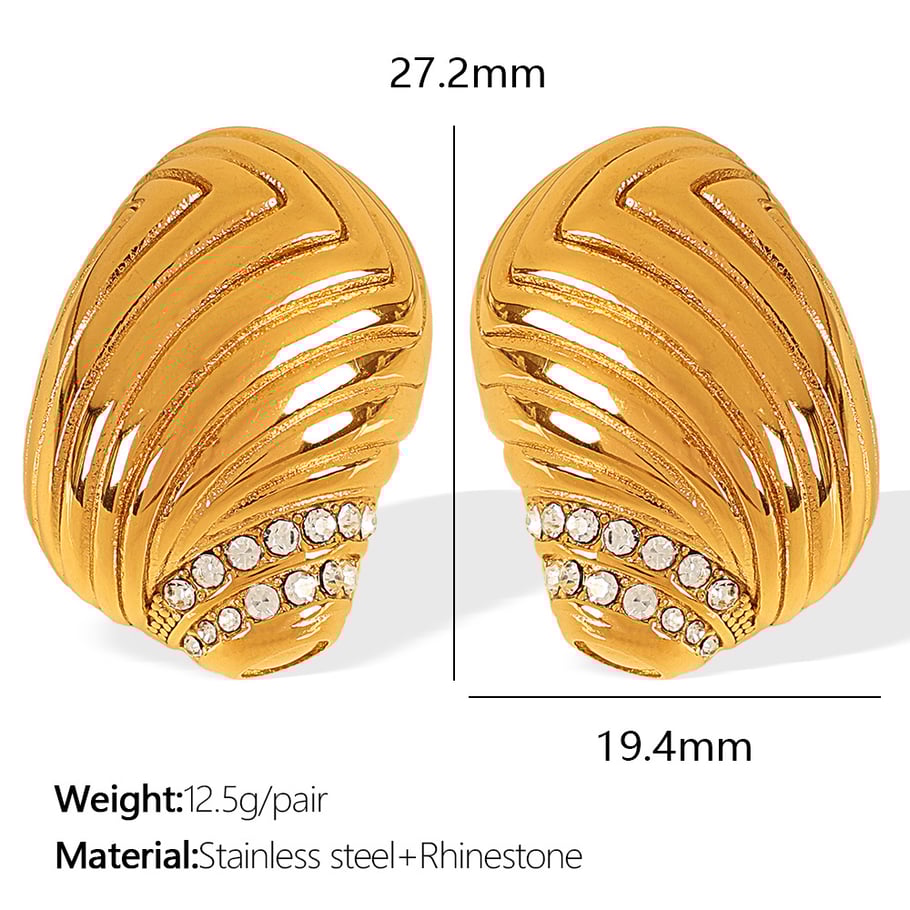1 Pair Simple Series Simple Geometric Stainless Steel 18K Gold Plated Rhinestone Women Stud Earrings Picture2