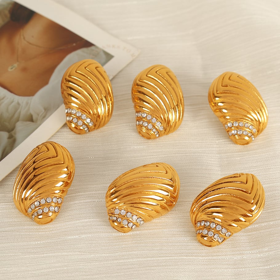 1 Pair Simple Series Simple Geometric Stainless Steel 18K Gold Plated Rhinestone Women Stud Earrings 