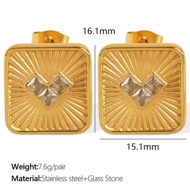 1 Pair Simple Series Retro Heart Stainless Steel 18K Gold Plated Zircon Women Stud Earrings h5 Picture2