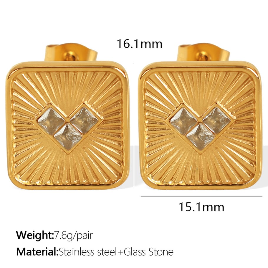 1 Pair Simple Series Retro Heart Stainless Steel 18K Gold Plated Zircon Women Stud Earrings Picture2