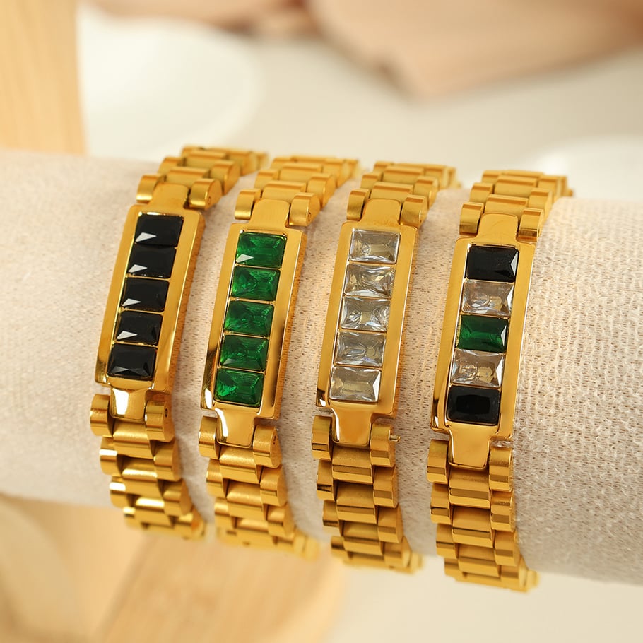 1 Piece Simple Series Retro Geometric Stainless Steel 18K Gold Plated Zircon Women Chain Bracelets Picture2