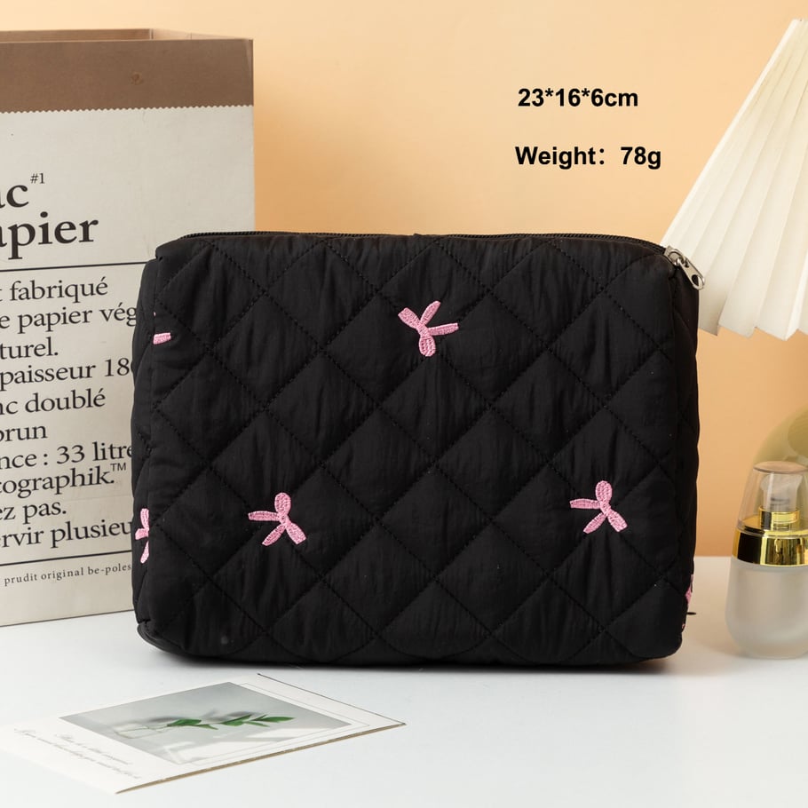 1 Piece Classic Travel Bowknot Portable Large Capacity Beauty Case With Random Printing Design Women's Quilted Cosmetic Bags Picture2
