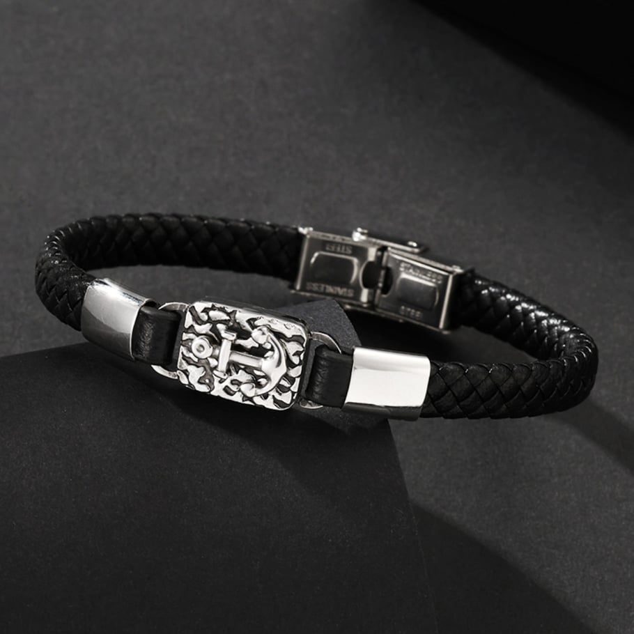 1 Paar Herrenarmbänder aus Leder im Retro-Stil der ethnischen Serie mit geometrischem Muster 