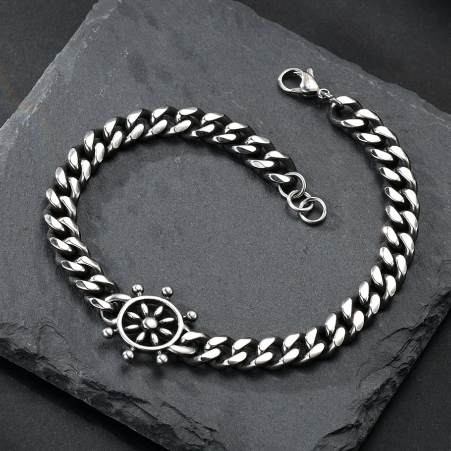 1 Paar einfache Serie lässige geometrische Edelstahl-Herrenarmbänder 