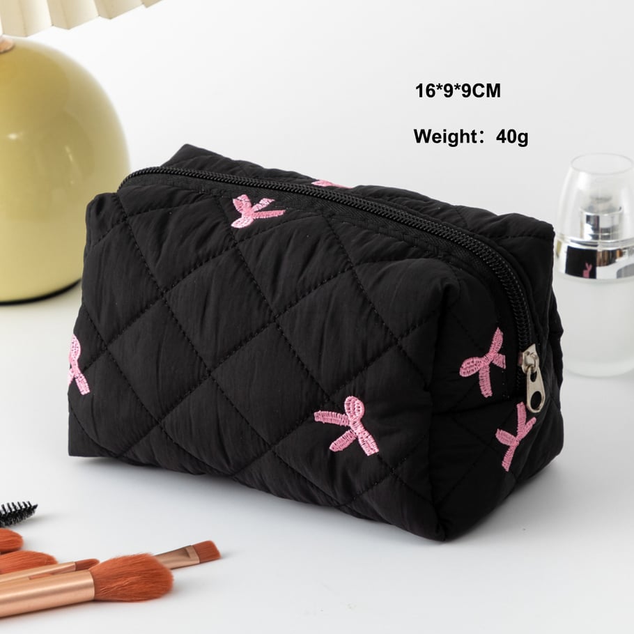 1 Piece Classic Travel Bowknot Lightweight Large Capacity Pouch With Random Printing Design Women's Quilted Cosmetic Bags Picture2