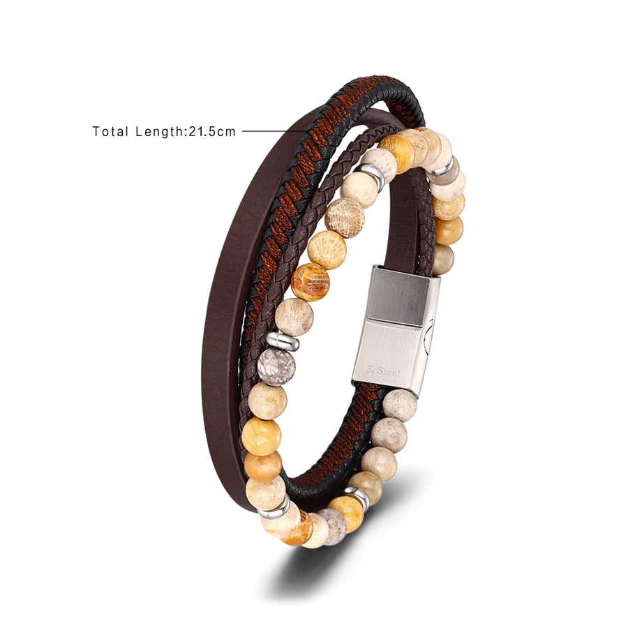 1 Paar Ethnische Serie Ethnische Perlen Leder Naturstein Herrenarmbänder Bild2