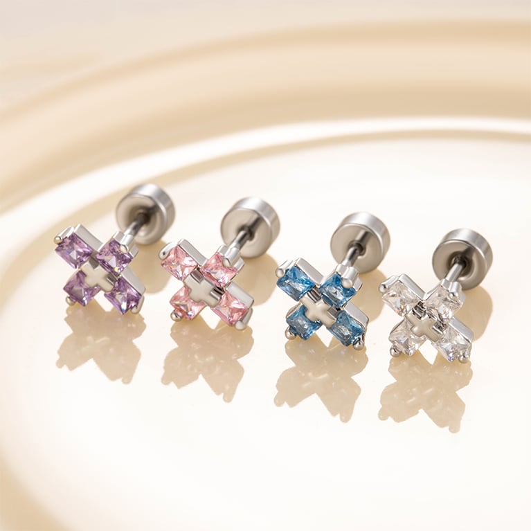 1 Pair Simple Series Simple Cross Titanium Steel No Plating Material Zircon Women Stud Earrings Picture2