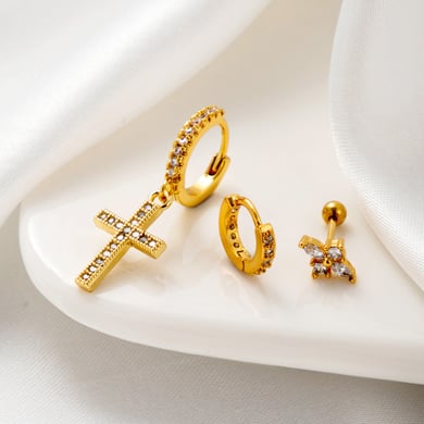 1 Pair Simple Series Classic Cross Copper No Plating Material Zircon Women Stud Earrings h5 Picture2