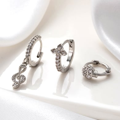 1 Pair Simple Series Classic Skull Copper No Plating Material Zircon Women Hoop Earrings h5 Picture2