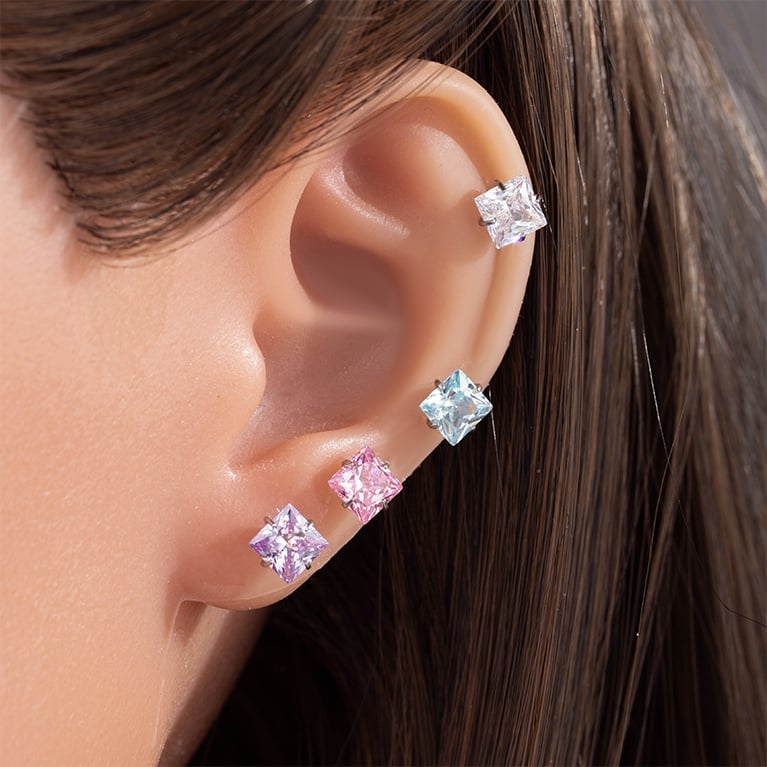 1 Pair Simple Series Simple Geometric Titanium Steel No Plating Material Zircon Women Stud Earrings Picture2
