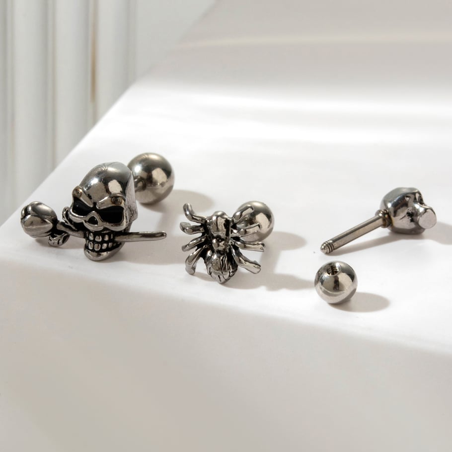 1 Paar Simple Series Klassischer Totenkopf Titanstahl Kein Beschichtungsmaterial Damen Ohrstecker Bild2