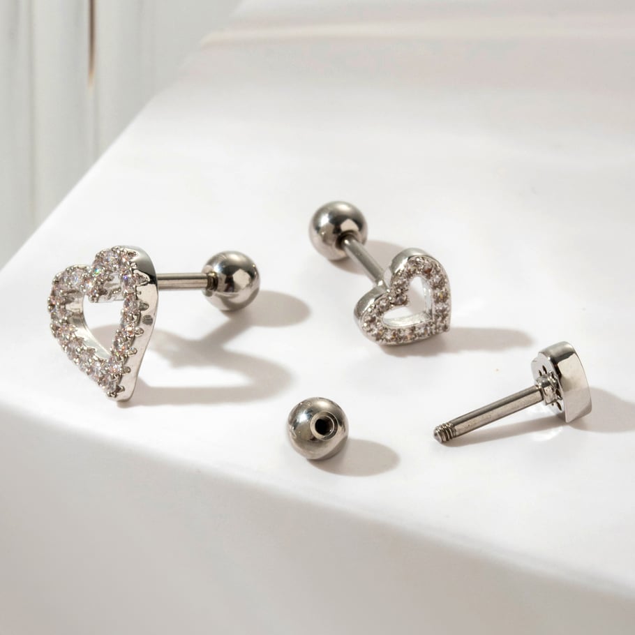 1 Piece Simple Series Classic Heart Titanium Steel No Plating Material Zircon Women Stud Earrings h5Picture2