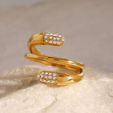 1 Pair Simple Series ins style Annular Stainless Steel 18K Gold Plated Rhinestone Women Single Rings h5 