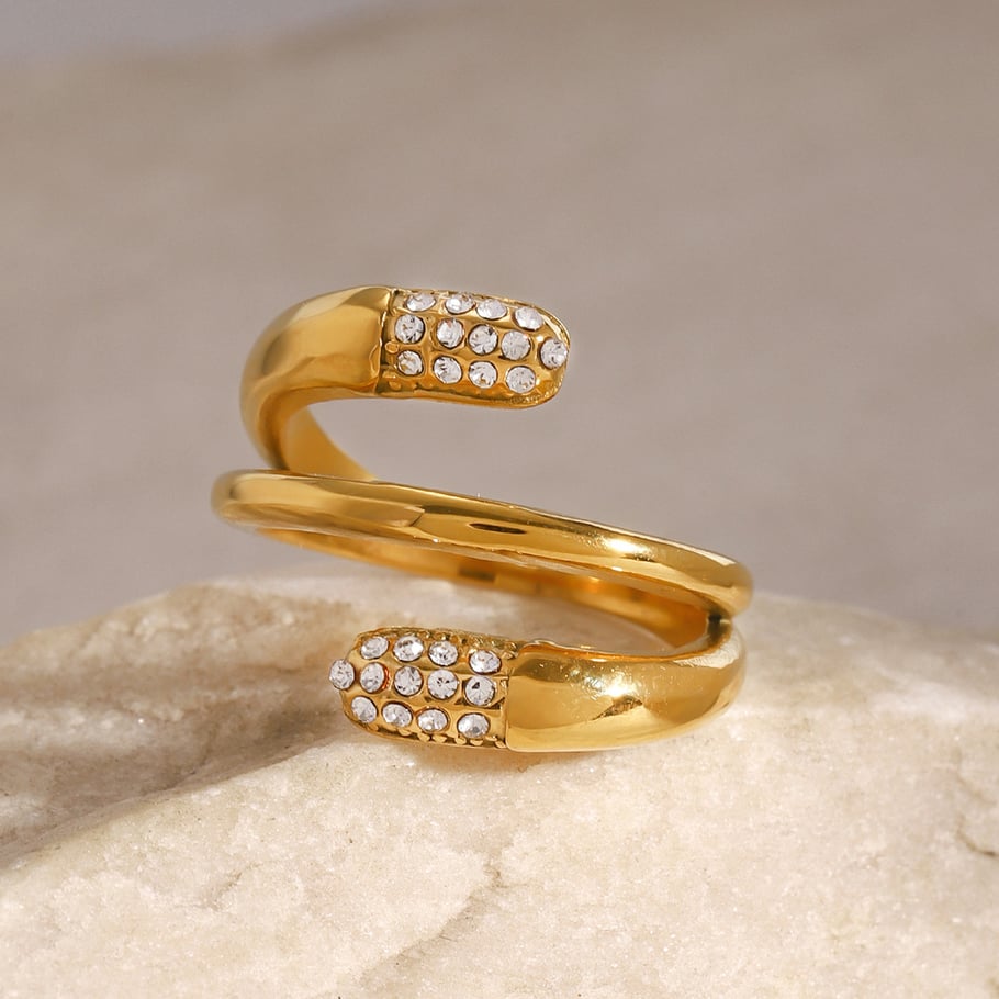 1 Pair Simple Series ins style Annular Stainless Steel 18K Gold Plated Rhinestone Women Single Rings 