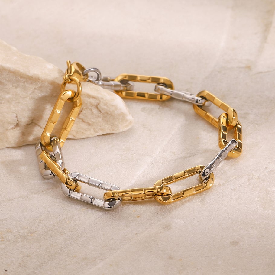 1 Piece Simple Series Europe and America line Stainless Steel 18K Gold Plated Women Chain Bracelets 