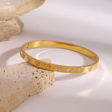 1 Piece Simple Series Europe and America love/heart shape Stainless Steel 18K Gold Plated Rhinestone Women Bangles h5 