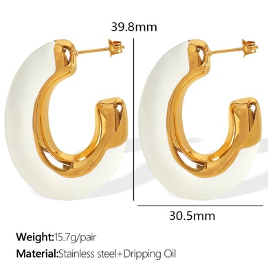 1 Pair Simple Series Casual Geometric Stainless Steel 18K Gold Plated Women Hoop Earrings h5 Picture2
