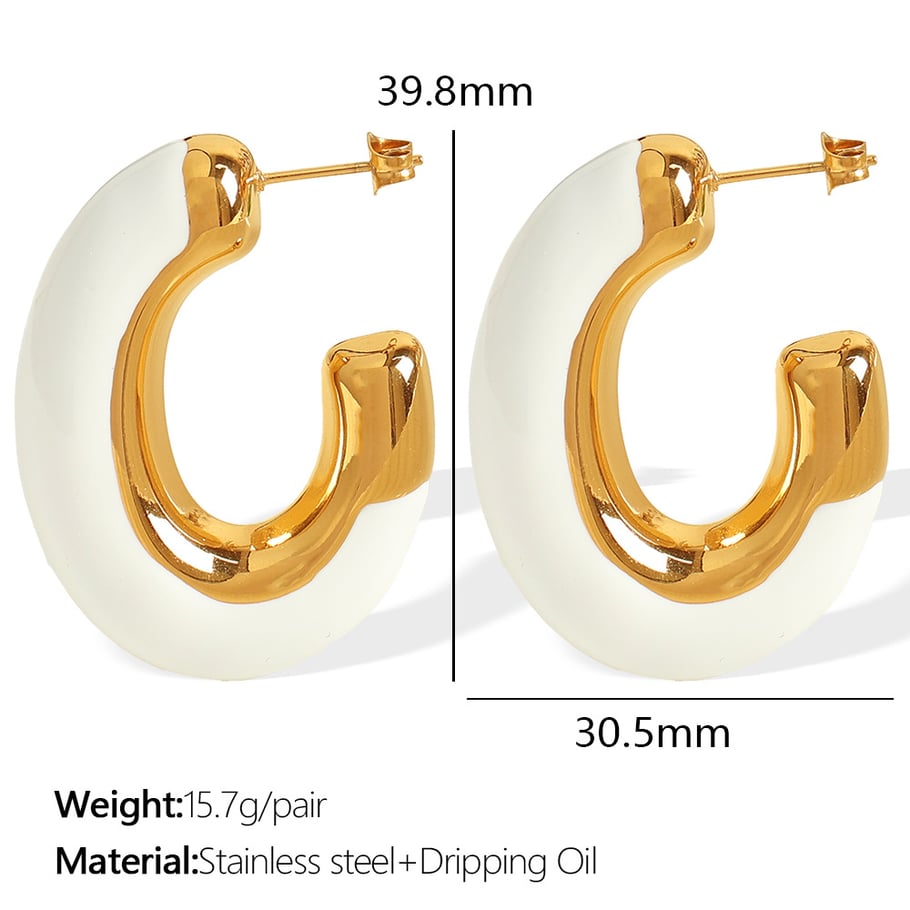 1 Pair Simple Series Casual Geometric Stainless Steel 18K Gold Plated Women Hoop Earrings Picture2