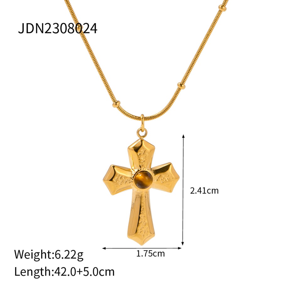 1 Piece Simple Series ins style Cross Stainless Steel 18K Gold Plated Natural Stone Women Pendant Necklaces Picture2