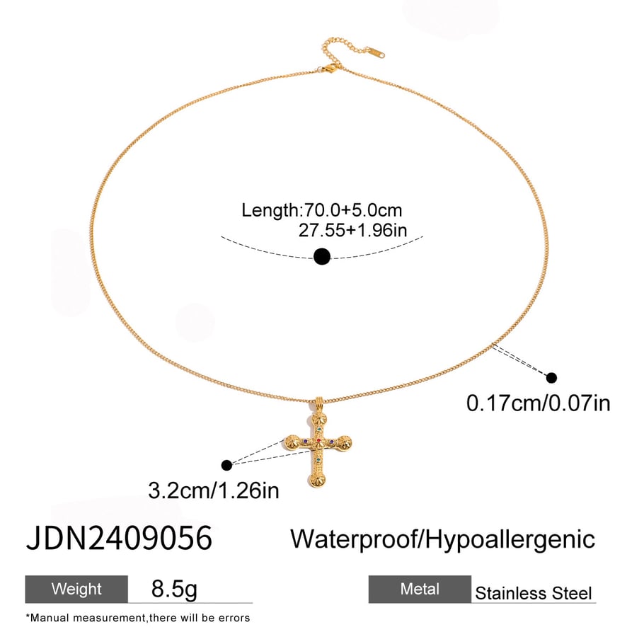 1 Piece Classic Series Europe and America Cross Stainless Steel 18K Gold Plated Rhinestone Women Pendant Necklaces Picture2