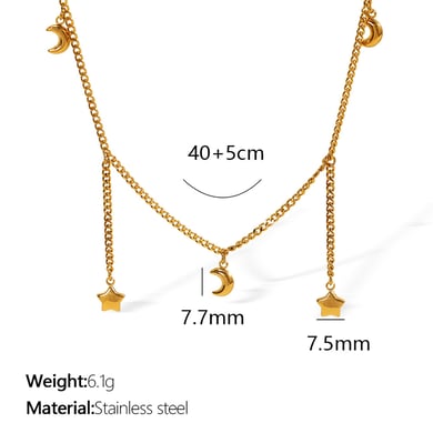 1 Piece Simple Series Simple Sun/Moon Stainless Steel 18K Gold Plated Women Pendant Necklaces h5 Picture2