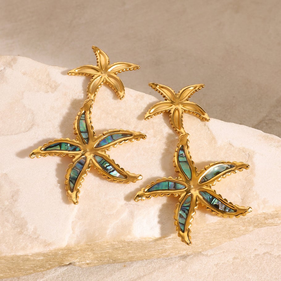 1 Pair Classic Series Europe and America starfish Stainless Steel 18K Gold Plated Women Drop Earrings 