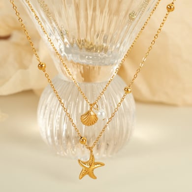 1 Piece Simple Series Simple Turtle Stainless Steel 18K Gold Plated Artificial Pearl Women Layered Necklaces h5 