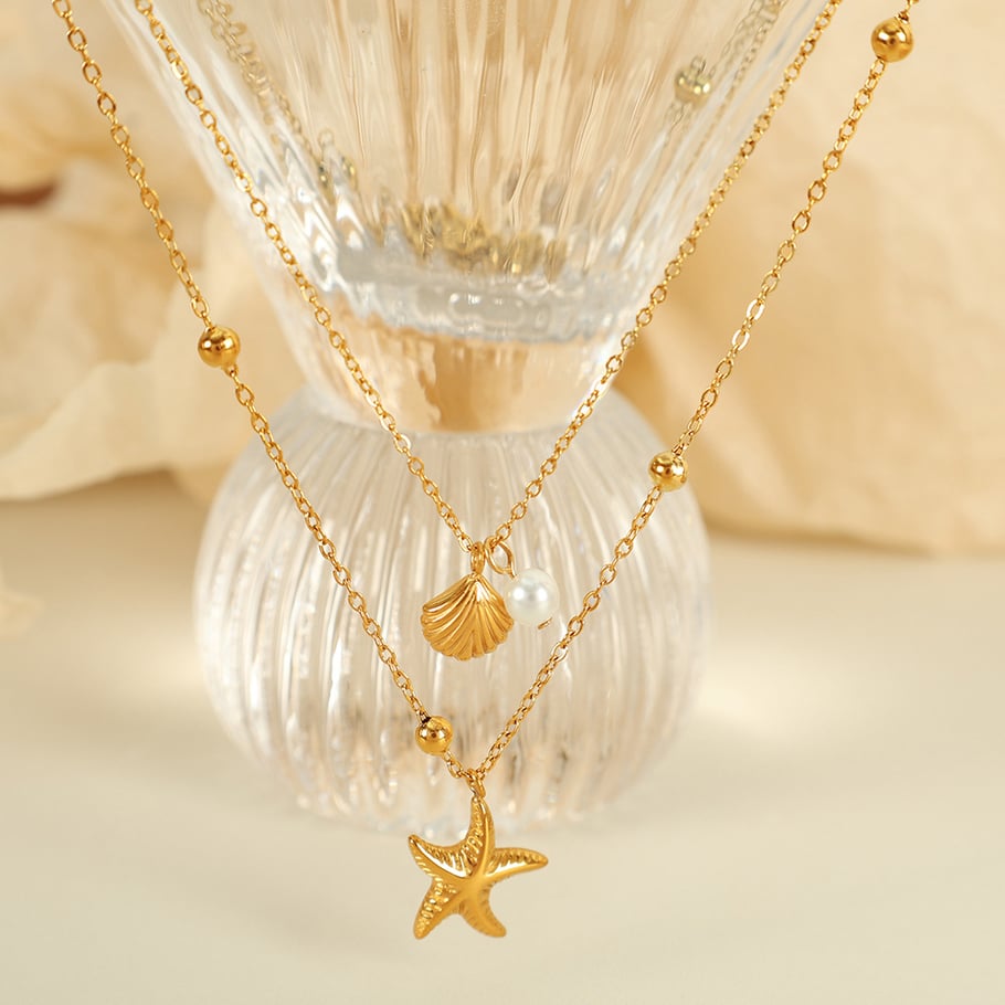 1 Piece Simple Series Simple Turtle Stainless Steel 18K Gold Plated Artificial Pearl Women Layered Necklaces 