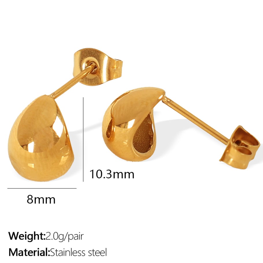 1 Pair Simple Series Classic Droplet Stainless Steel 18K Gold Plated Women Stud Earrings Picture2