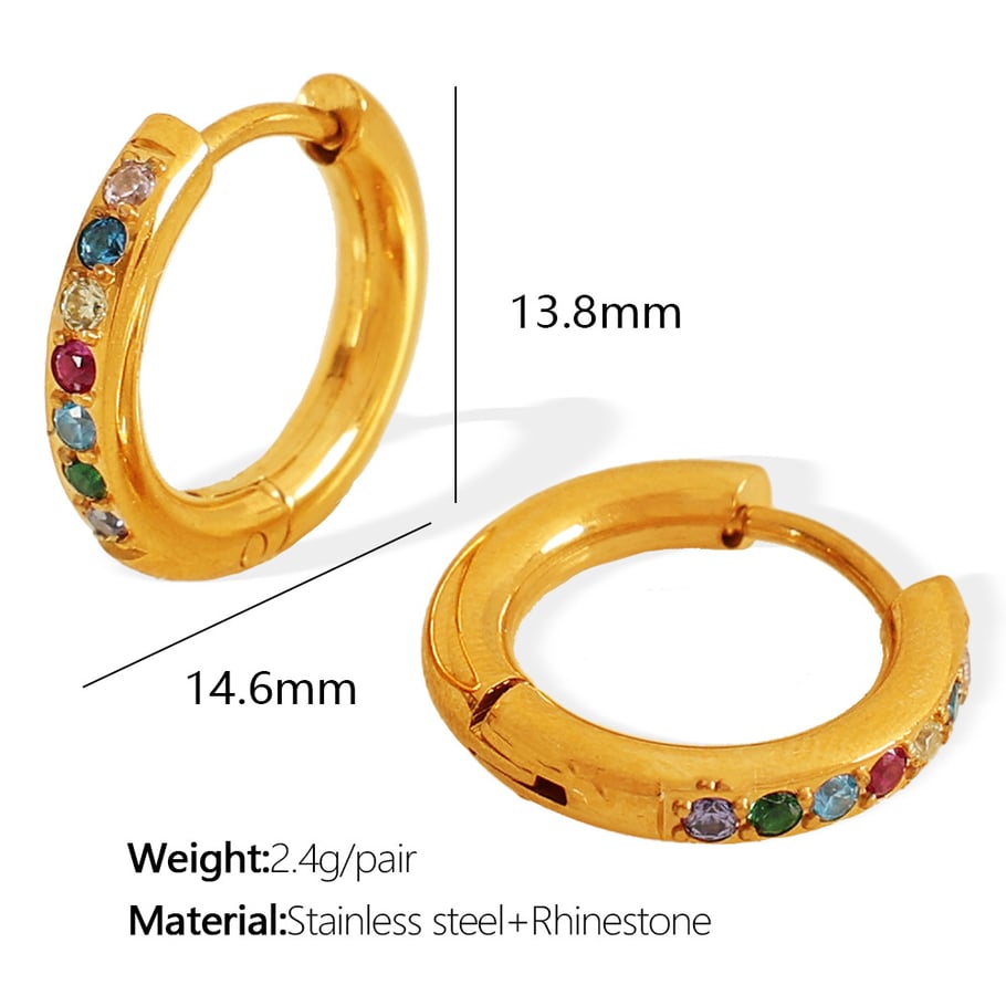 1 Pair Simple Series Classic Geometric Stainless Steel 18K Gold Plated Zircon Women Hoop Earrings Picture2