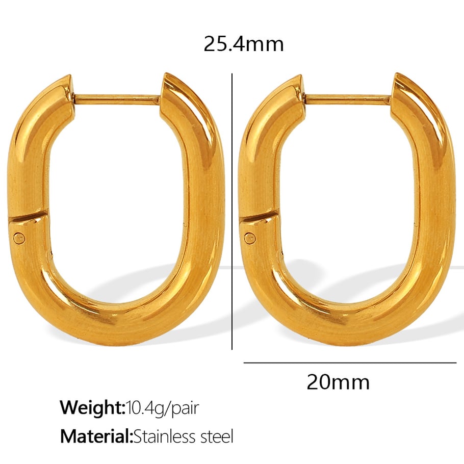1 Pair Simple Series Classic Solid Color Stainless Steel 18K Gold Plated Women Hoop Earrings Picture2