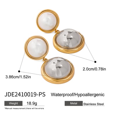1 Pair Simple Series Europe and America round Stainless Steel 18K Gold Plated Artificial Pearl Women Drop Earrings h5 Picture2