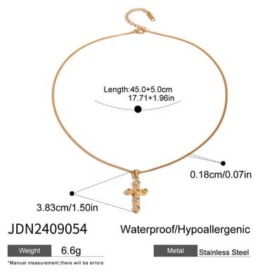 1 Piece Simple Series Europe and America Cross Stainless Steel 18K Gold Plated Rhinestone Women Pendant Necklaces h5 Picture2