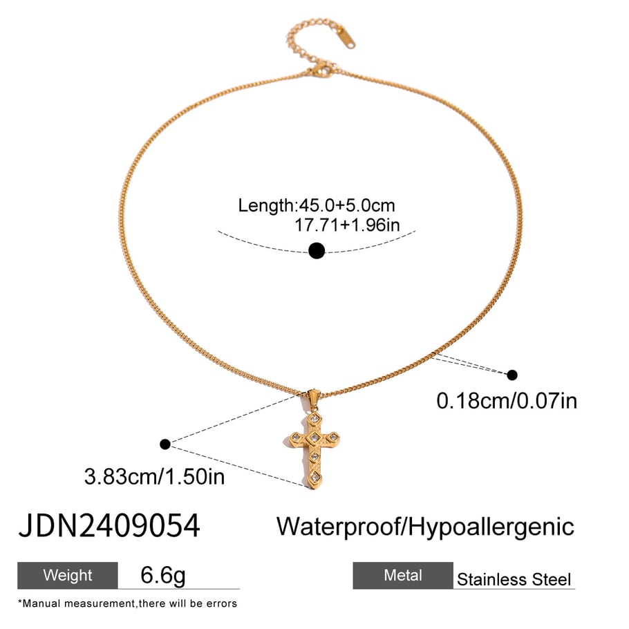 1 Piece Simple Series Europe and America Cross Stainless Steel 18K Gold Plated Rhinestone Women Pendant Necklaces Picture2