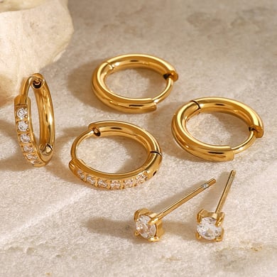 1 Paar Simple Series Europa und Amerika runder Edelstahl 18 Karat vergoldet Strass Damen Ohrringe Set h5 