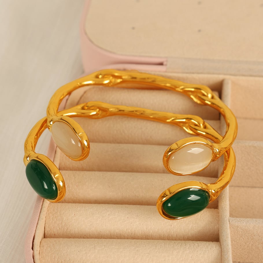 1 Piece Simple Series Simple Geometric Stainless Steel 18K Gold Plated Rhinestone Women Bangles Picture2
