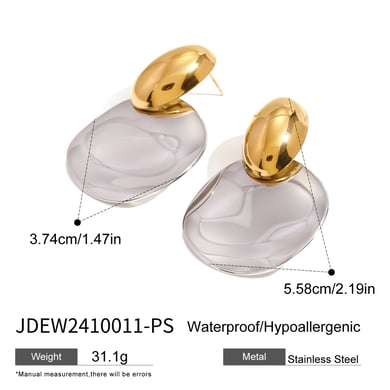 1 Pair Simple Series Europe and America round Stainless Steel 18K Gold Plated Women Stud Earrings h5 Picture2