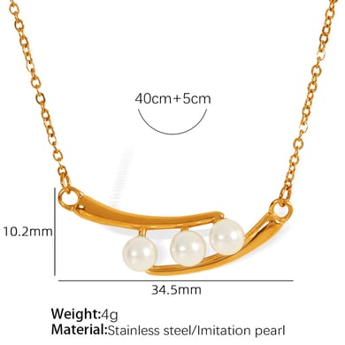 1 Piece Simple Series Retro Beads Stainless Steel 18K Gold Plated Artificial Pearl Women Pendant Necklaces h5 Picture2