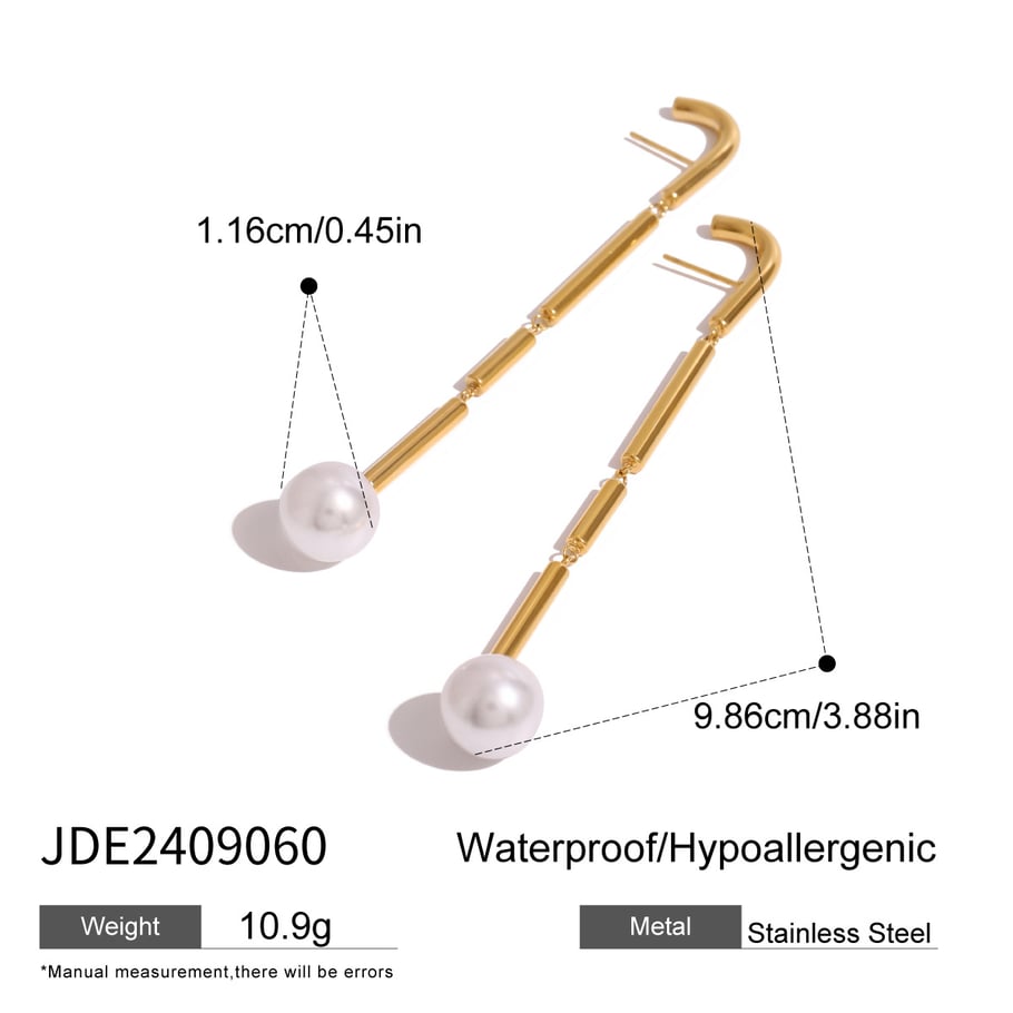1 Pair Classic Series Europe and America line Stainless Steel 18K Gold Plated Artificial Pearl Women Drop Earrings Picture2