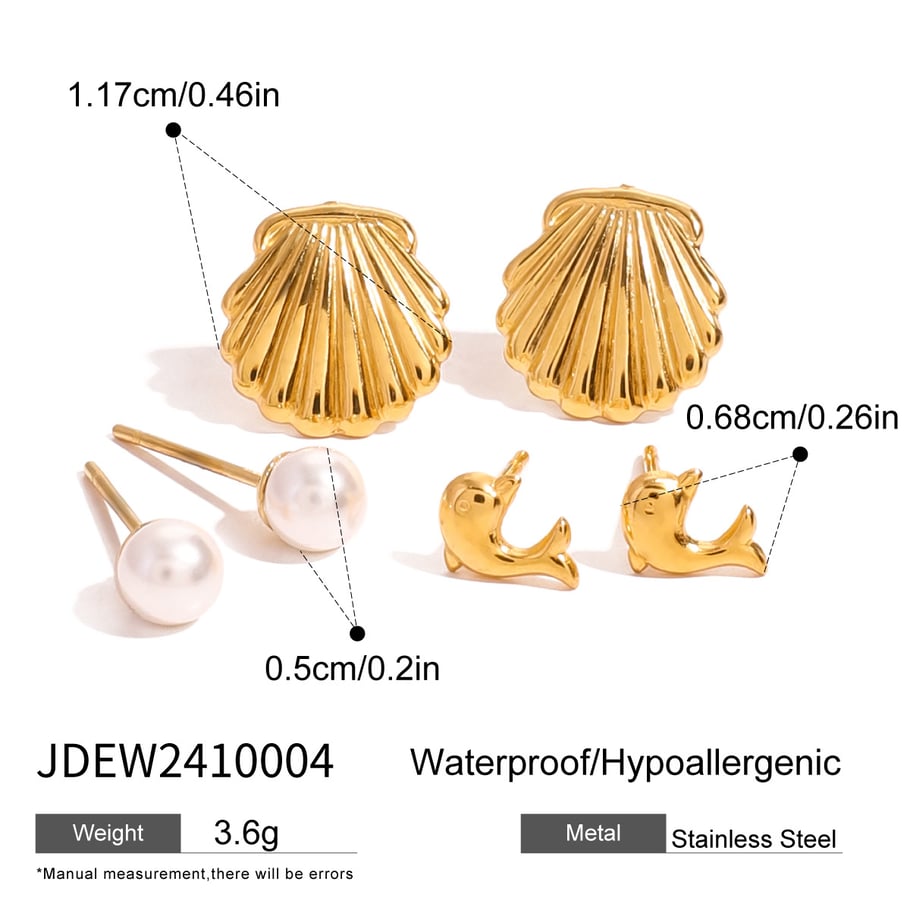 1 Pair Simple Series Europe and America Turtle Stainless Steel 18K Gold Plated Artificial Pearl Women Earrings Set Picture2