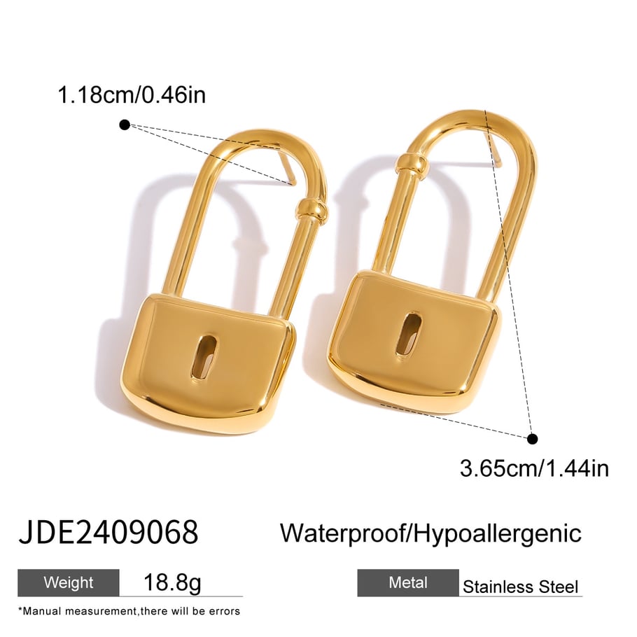 1 Pair Simple Series Europe and America Locker Stainless Steel 18K Gold Plated Women Stud Earrings Picture2
