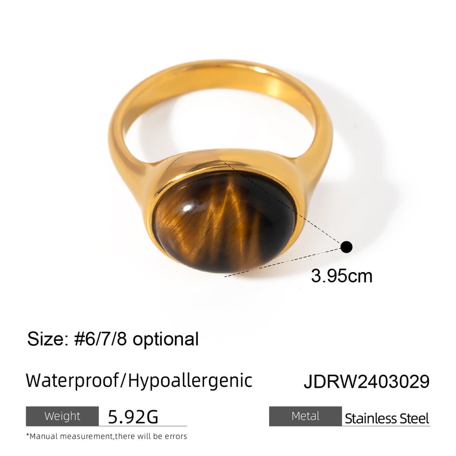 1 Pair Simple Series Daily Geometric Stainless Steel 18K Gold Plated Natural Stone Women Single Rings Picture2