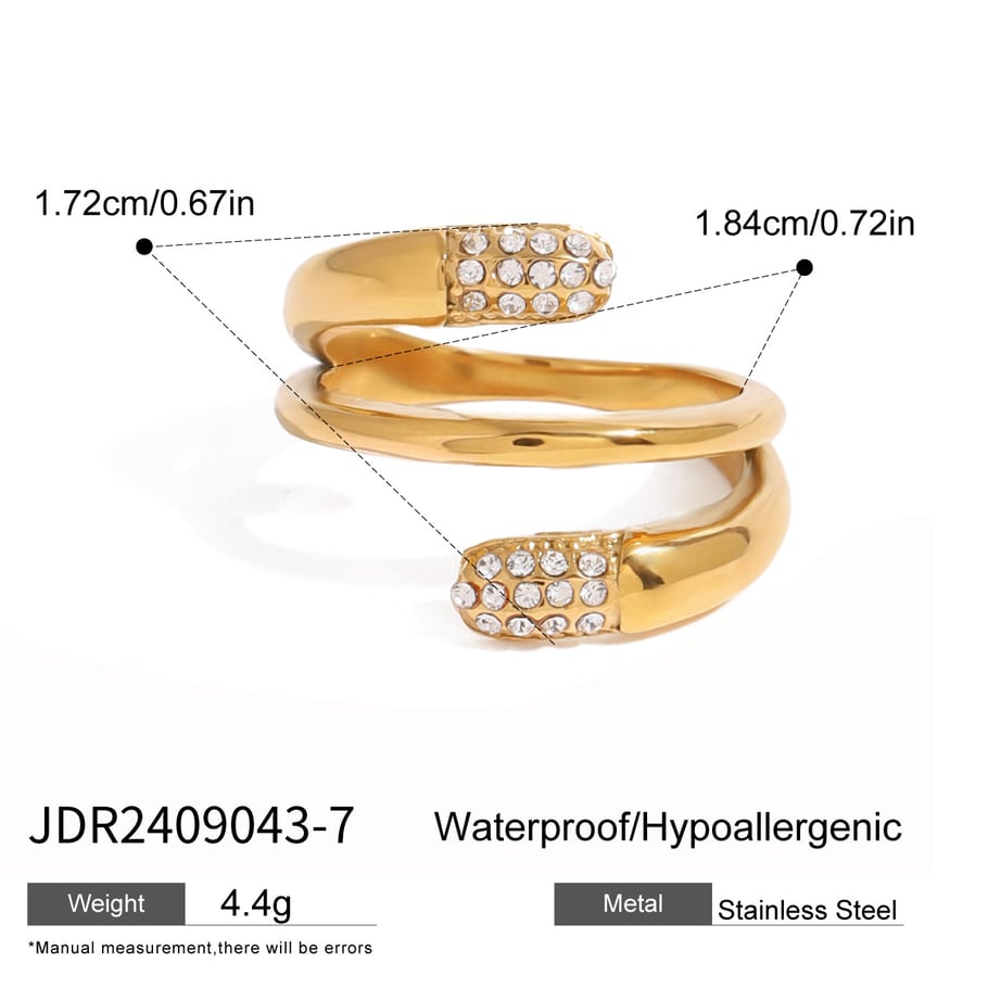1 Pair Simple Series ins style Annular Stainless Steel 18K Gold Plated Rhinestone Women Single Rings Picture2