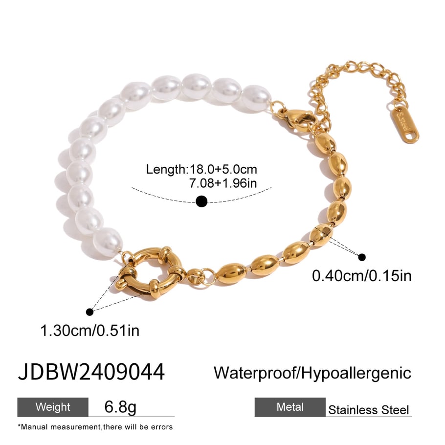 1 Piece Classic Series Europe and America oval Stainless Steel 18K Gold Plated Artificial Pearl Women Beaded Bracelets Picture2
