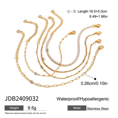1 Piece Simple Series Europe and America line Stainless Steel 18K Gold Plated Rhinestone Women Chain Bracelets h5 Picture2