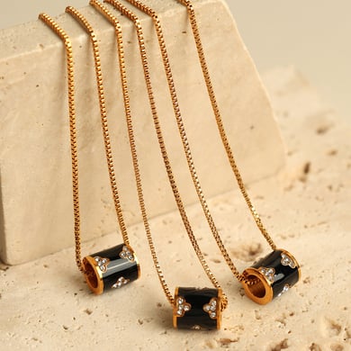 1 Piece Classic Series Retro Flower Stainless Steel 18K Gold Plated Rhinestone Women Pendant Necklaces h5 