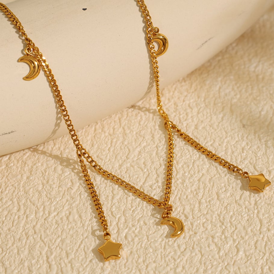 1 Piece Simple Series Simple Sun/Moon Stainless Steel 18K Gold Plated Women Pendant Necklaces 