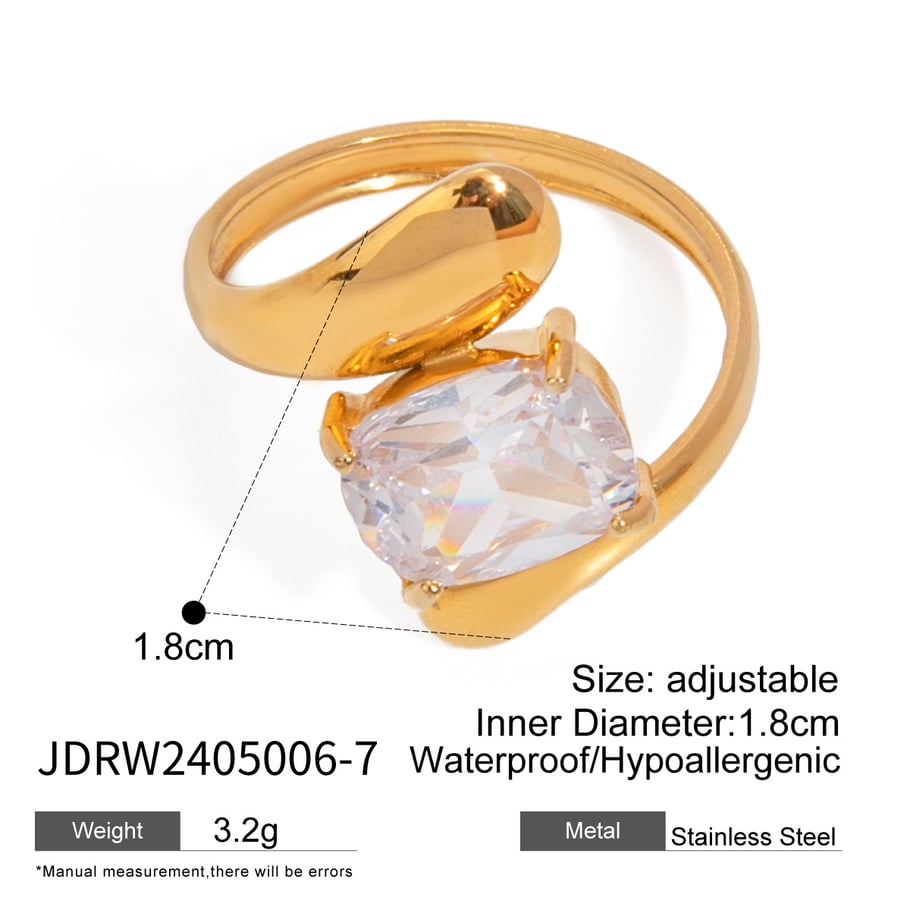 1 Pair Luxurious Series ins style irregular Stainless Steel 18K Gold Plated Rhinestone Women Single Rings Picture2