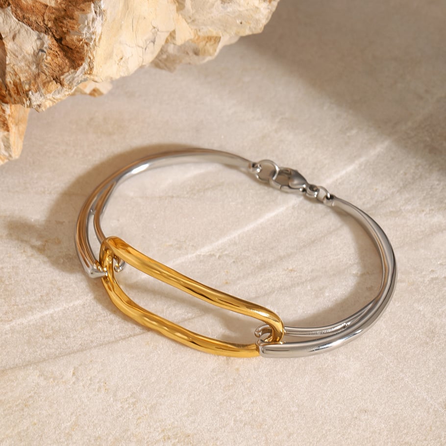 1 Piece Simple Series Europe and America Annular Stainless Steel 18K Gold Plated Women Bangles 