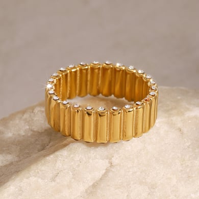 1 Paar Simple Series Europa und Amerika Ringförmige Edelstahl 18 Karat vergoldet Strass Damen Einzelringe h5 